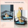 PawHut Wicker Dog House Elevated Raised Rattan Bed for Indoor/Outdoor with Removable Cushion Lounge, Blue